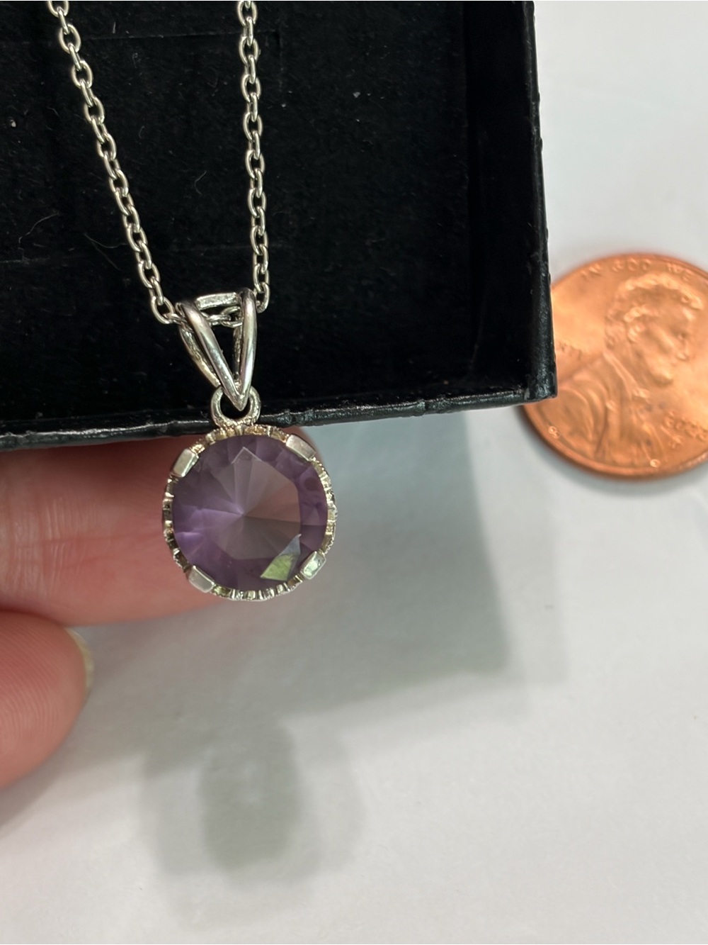 Sterling Silver Amethyst Purple Round Pendant Necklace - Elegant Silver Setting